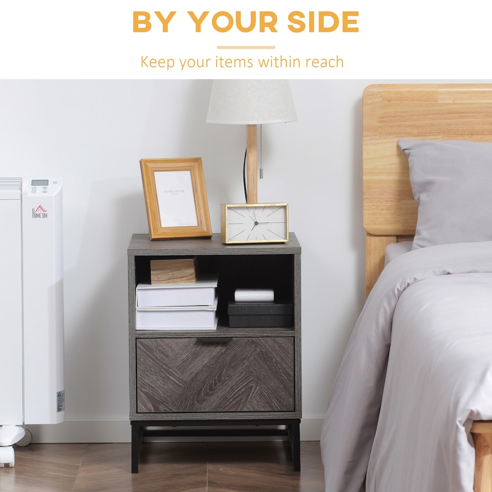 image 1 of HOMCOM Bedside Table, Sofa Side Table W/ Drawer and Shelf Living Room, Bedroom