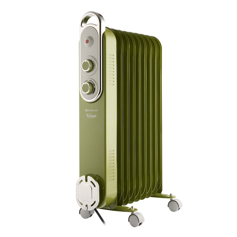 image 1 of Rediffusion Vintage 9 Fin Oil Filled Radiator 2KW Sage Green
