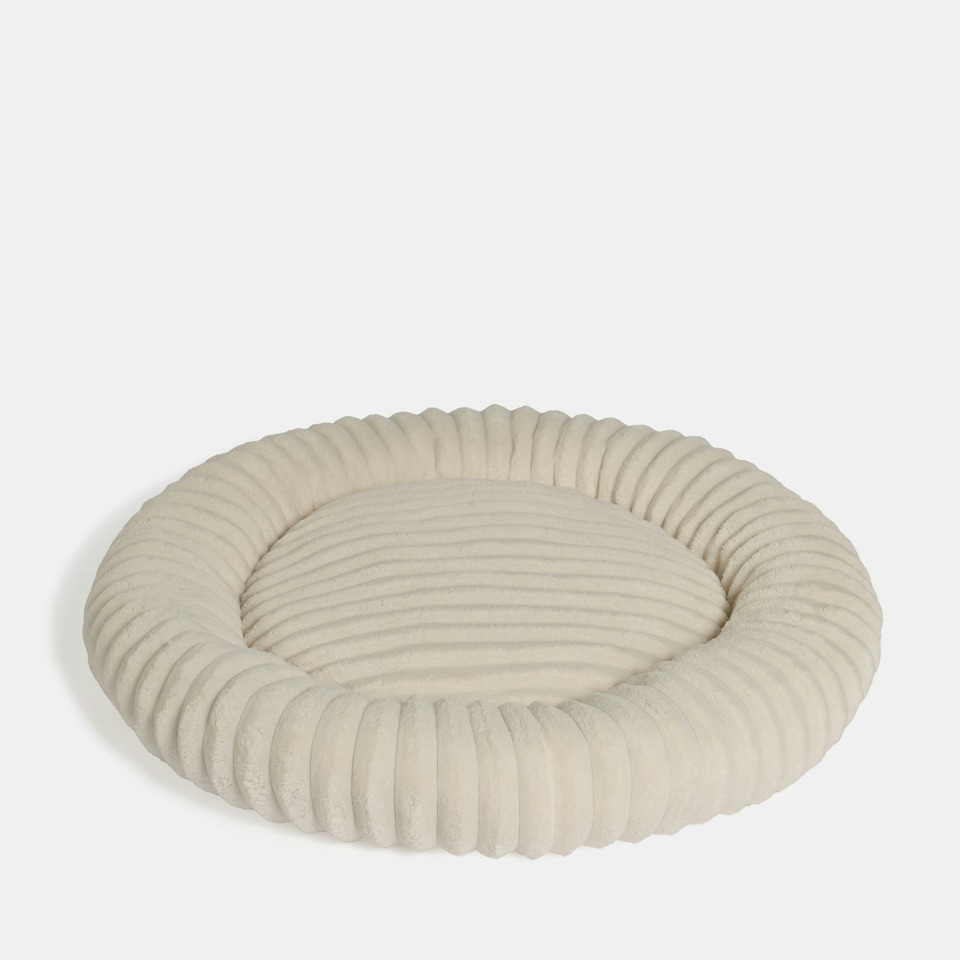 image 1 of OHS Ribbed Round Plush Plump Soft Warm Cosy Pet Dog Cat Cushioned Donut Bed Cream | L