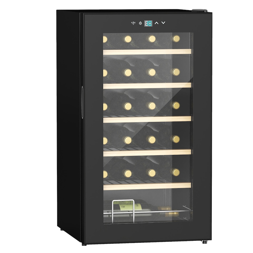 image 1 of HOMCOM 24 Bottle Wine Fridge, 65 Litre Capacity, 43cm Freestanding Wine Cooler Fridge with Glass Door, LED Light, Digital Touch Screen, Temperature Control, Black
