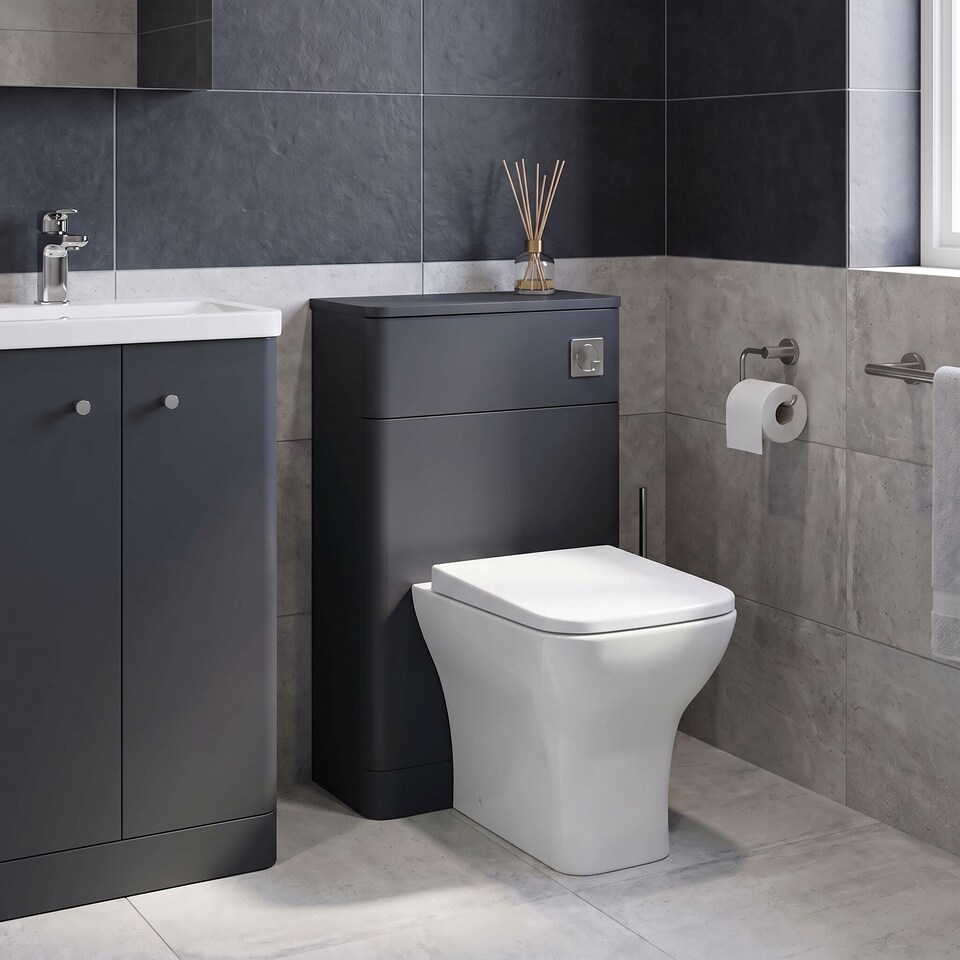 image 1 of Balterley Curve Contemporary Bathroom Floor Standing Concealed Cistern WC Unit | Grey | Dark Grey | 1