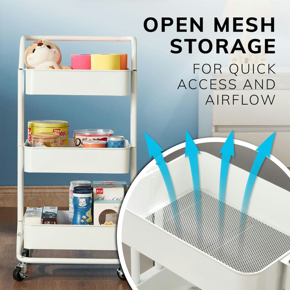 image 1 of 3 Tier Storage Cart On Wheels Home Kitchen Office Bath-Bedroom Organiser White White