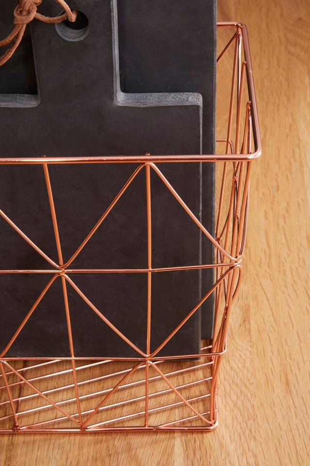 image 1 of Stylish Copper Finish Cross Design Wire Basket, Functional Wireframe Basket For Kitchen, High Quality Basket | Gold