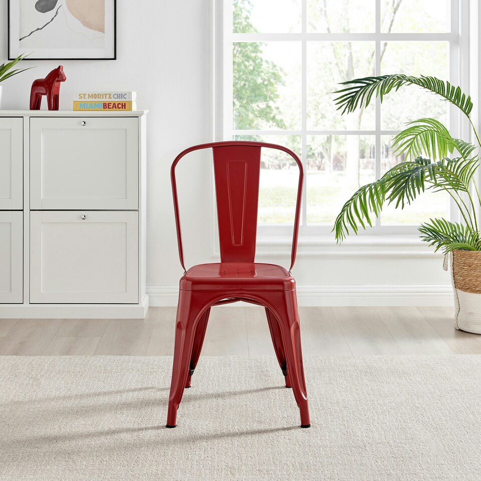 image 1 of Furniturebox 2x Colton 'Tolix' Style Red Metal Dining Chairs