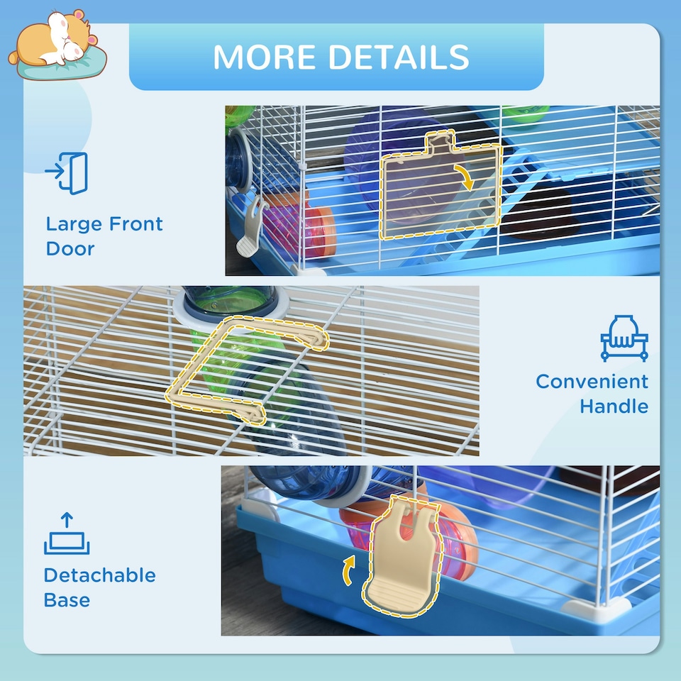 image 1 of Pawhut Hamster Cage Carrier Small Animal House w/ Exercise Wheels Tunnel Tube