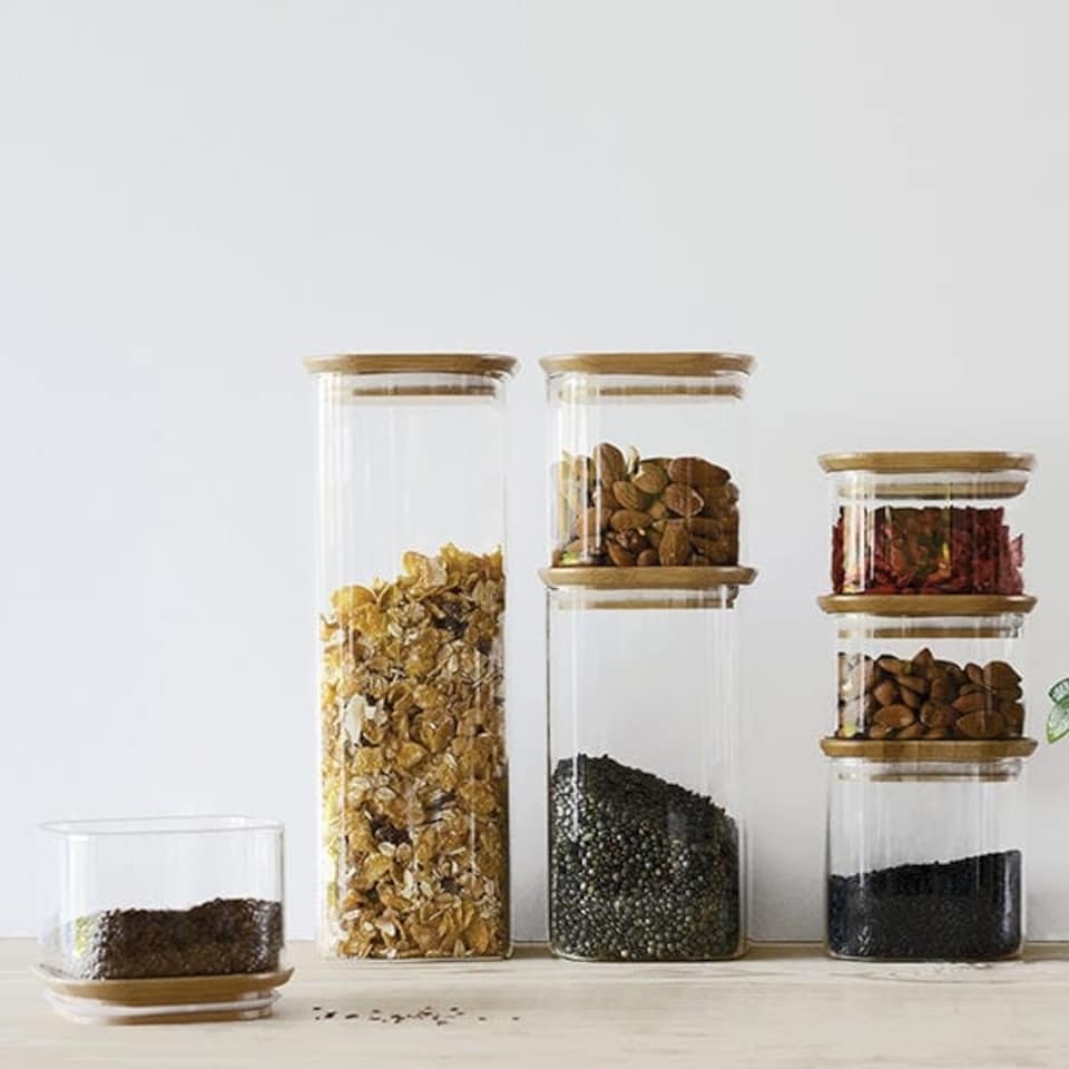 image 1 of Pebbly Square 500ml Canister With Bamboo Lid