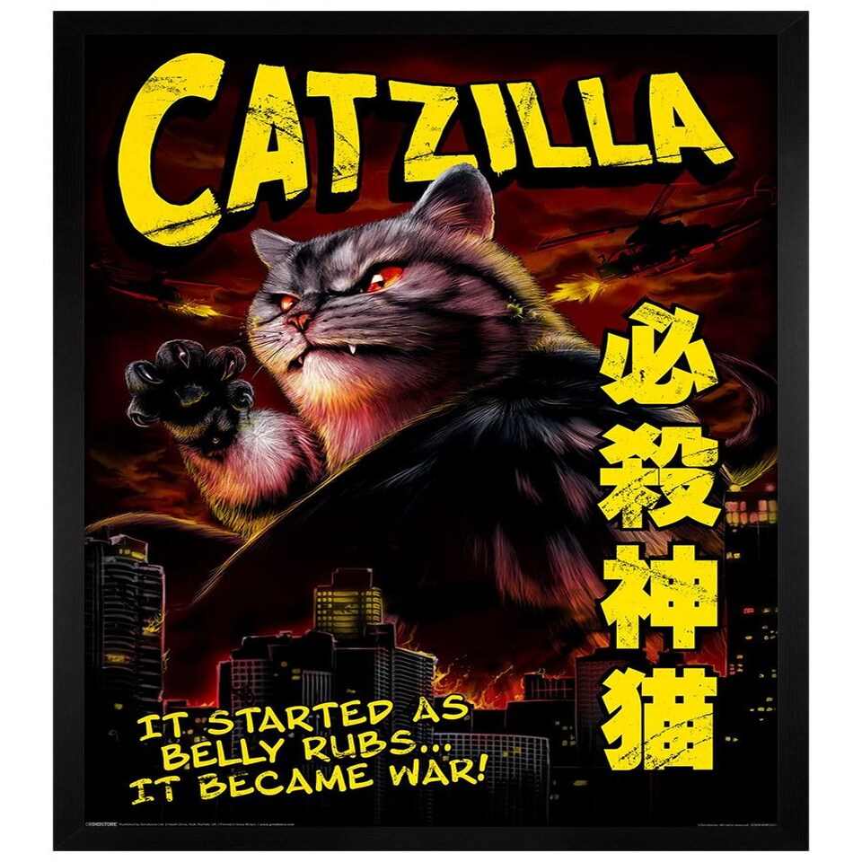image 1 of Black Wooden Framed Horror Cats Catzilla Maxi Poster