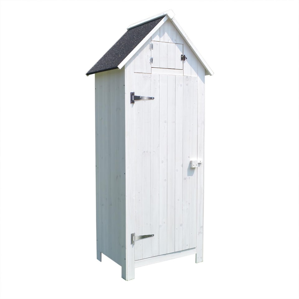 image 1 of JSH Bideford Tall 180cm Wooden Garden Storage Shed Unit with Pitched Roof - White