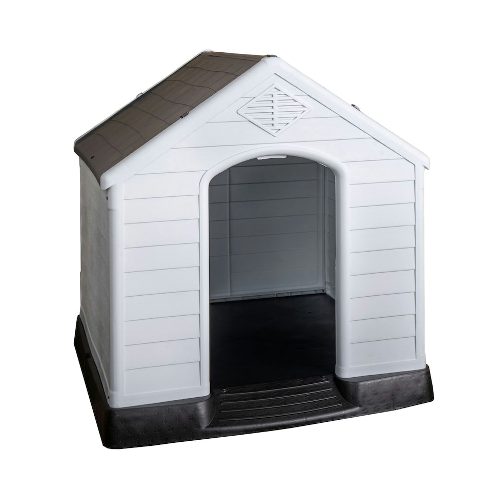 image 1 of 99 x 92cm Samuel Alexander Large Outdoor Plastic Dog House with Raised Bed White