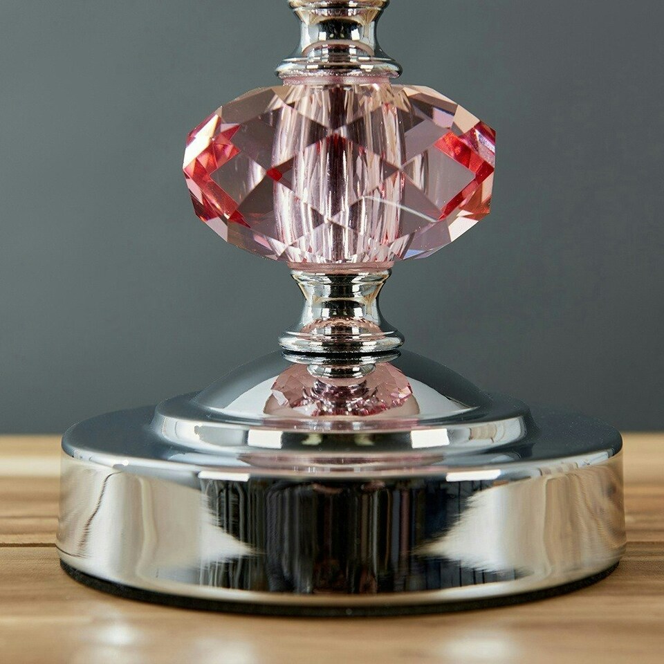 image 1 of ValueLights Pair Of Modern Polished Chrome Touch Table Lamps With Pink Pleated Shades