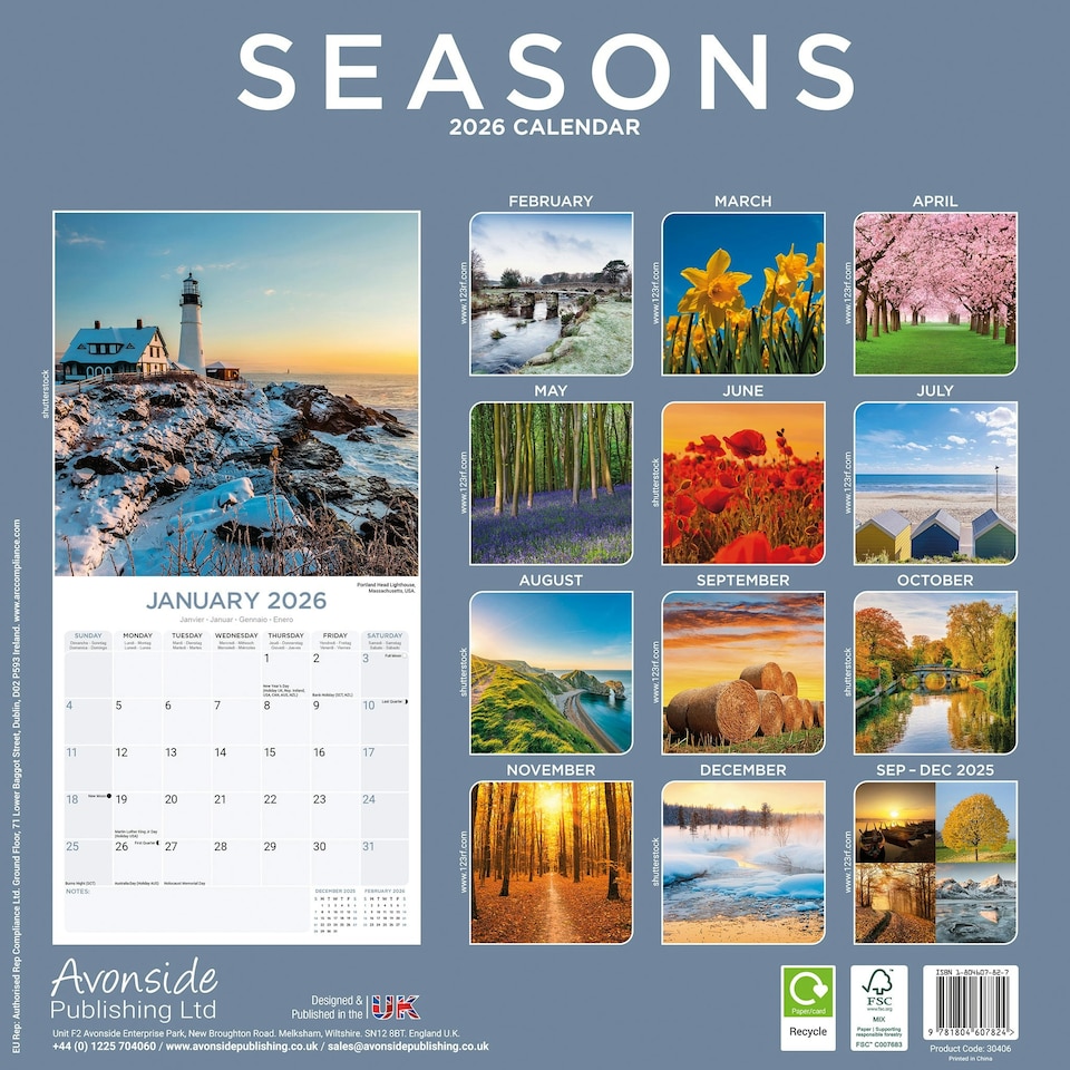 image 1 of Seasons 2026 Calendar | Square Wall Calendar | Travel & Nature Gift | Plastic Free Packaging | by Avonside Publishing