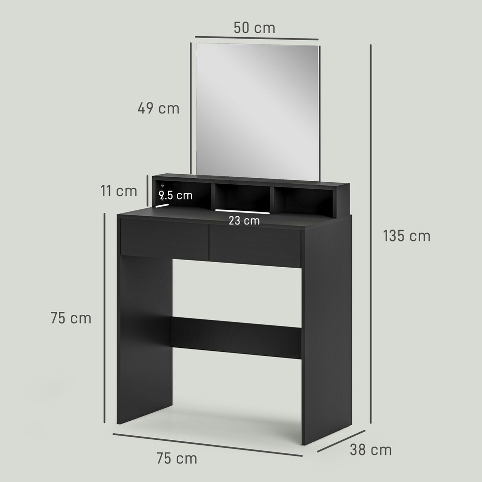 image 1 of HOMCOM Dressing Table with Mirror, Drawers, for Bedroom, Black Black