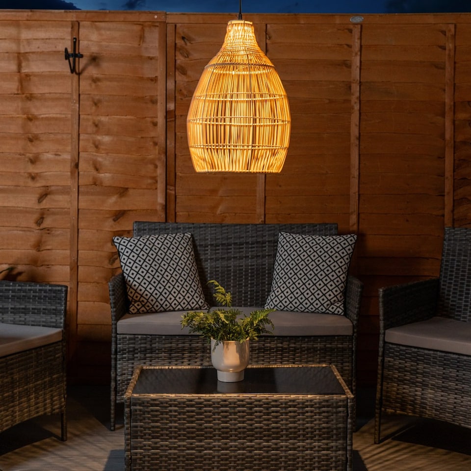 image 1 of ValueLights Solar Powered Natural Teardrop Outdoor Hanging Pendant Garden Pergola Light | Cream