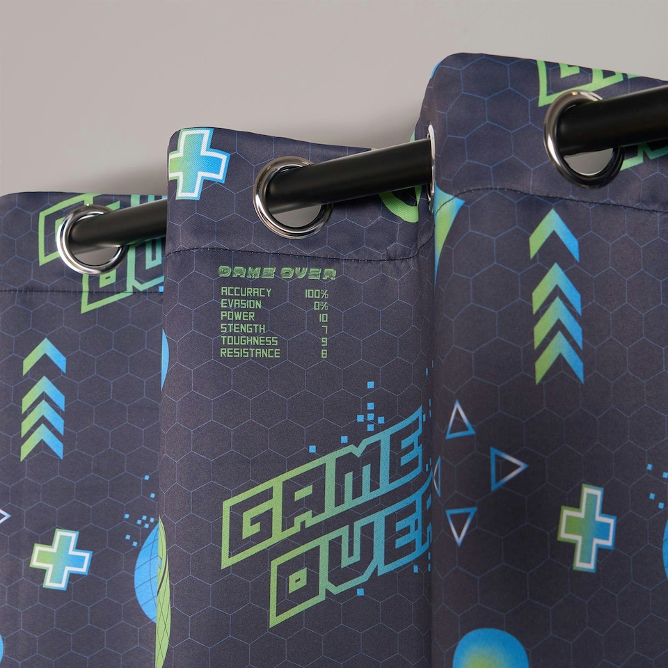 image 1 of OHS Kids Gaming Blackout Eyelet Curtains Ring Top Ready Made Panel Pair, 46x54" Blue | Navy Blue