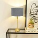 image 1 of ValueLights Maggie Gold Metal Candlestick Slim Table Lamp with Grey Velvet Drum Lamp Shade