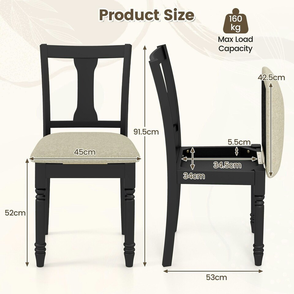 image 1 of COSTWAY Set of 2 Wooden Dining Chairs Kitchen Accent Chair Black