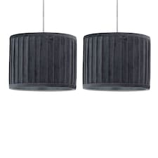 First Choice Lighting Set of 2 Sundance Grey Velvet Pleated 25cm Lamp Shades with Silver Inner Grey | Silver