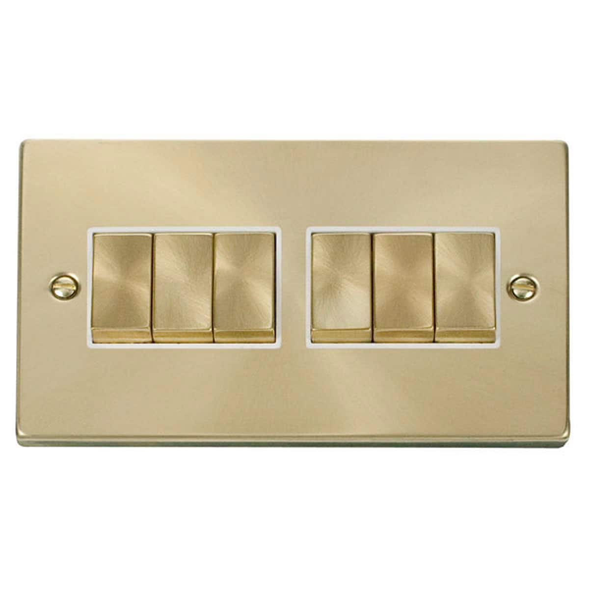 SE HOME Satin Brushed Brass 10A 6 Gang 2 Way Ingot Light Switch Gold Satin Brass