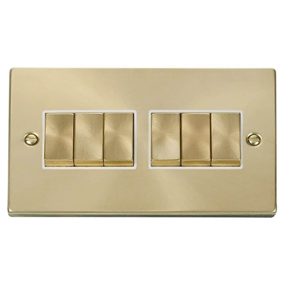 image 1 of SE HOME Satin Brushed Brass 10A 6 Gang 2 Way Ingot Light Switch | Gold | Satin Brass