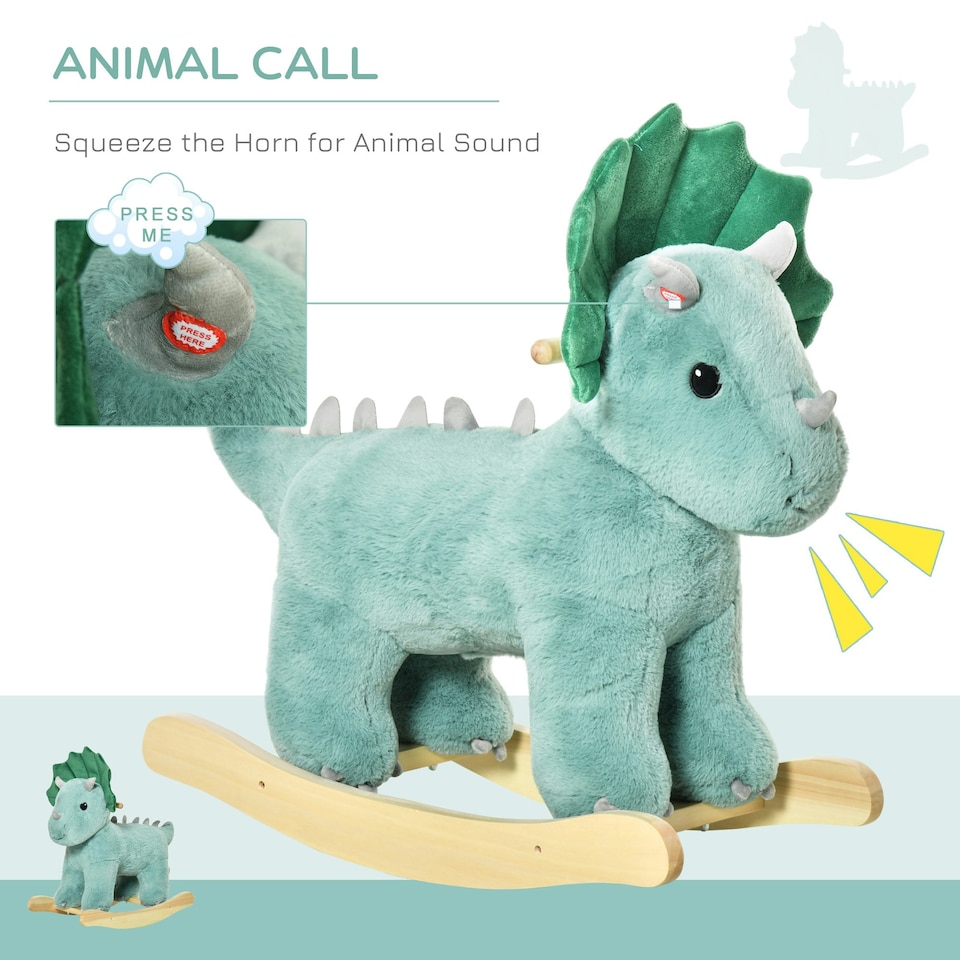 image 1 of HOMCOM Kids Plush Ride-On Rocking Horse Triceratops-shaped Toy for 36-72 Months
