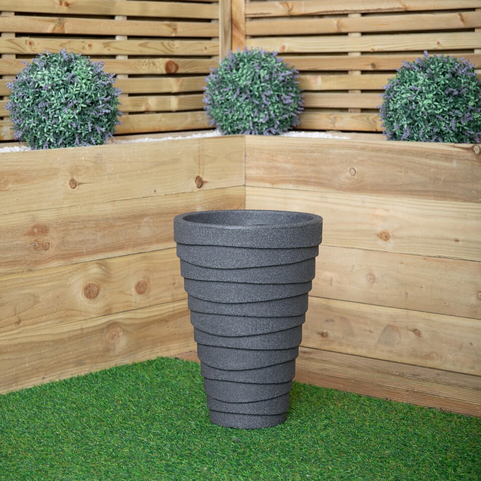 image 1 of 33cm x 48cm Large Plastic Trojan Garden Plant Pot in Dark Grey