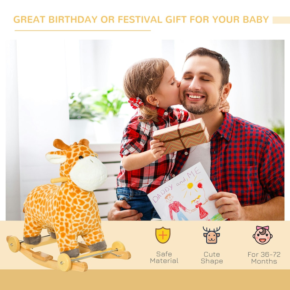 image 1 of HOMCOM 2-IN-1 Kids Plush Ride-On Rocking Gliding Horse Giraffe-shaped Yellow