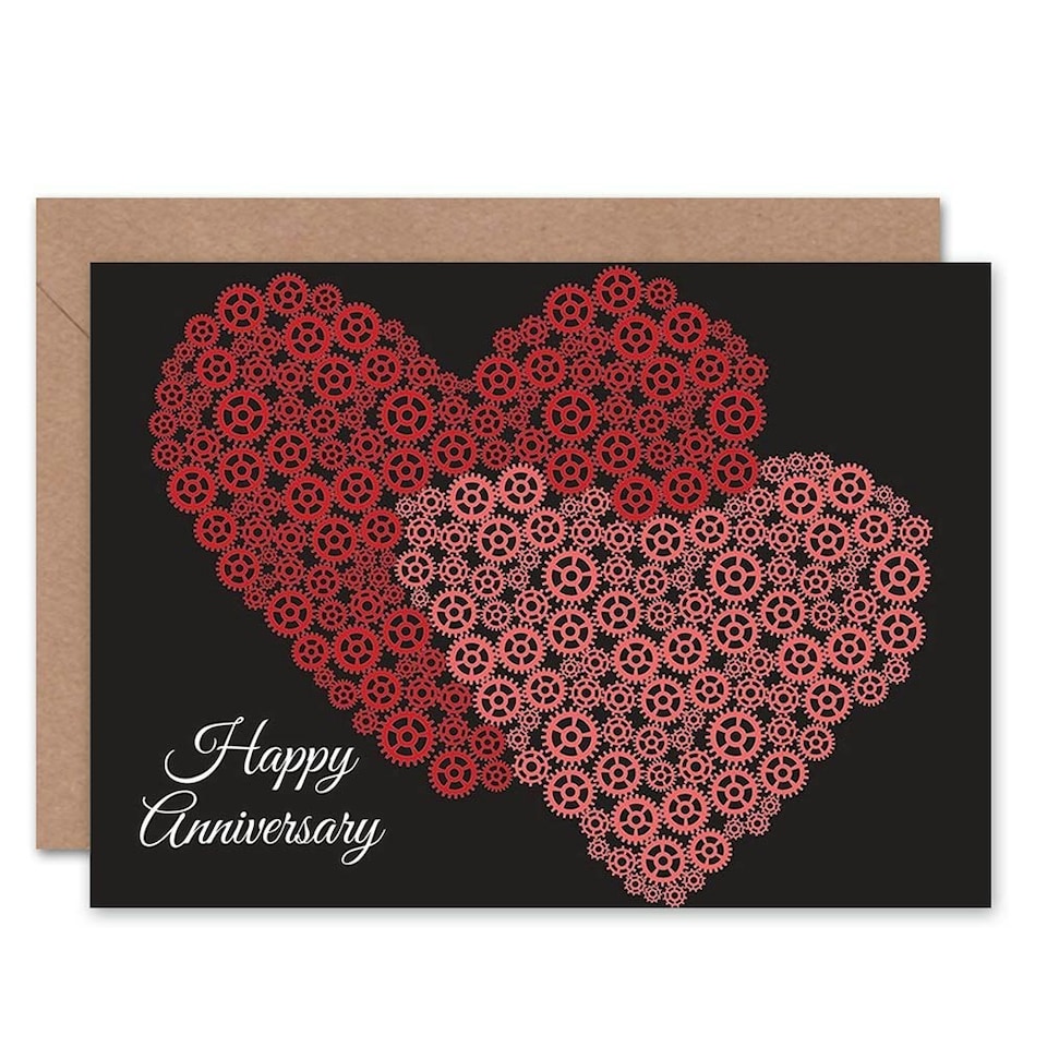 image 1 of Cogs Gears Hearts Love Day Partner Anniversary Valentines Day Card