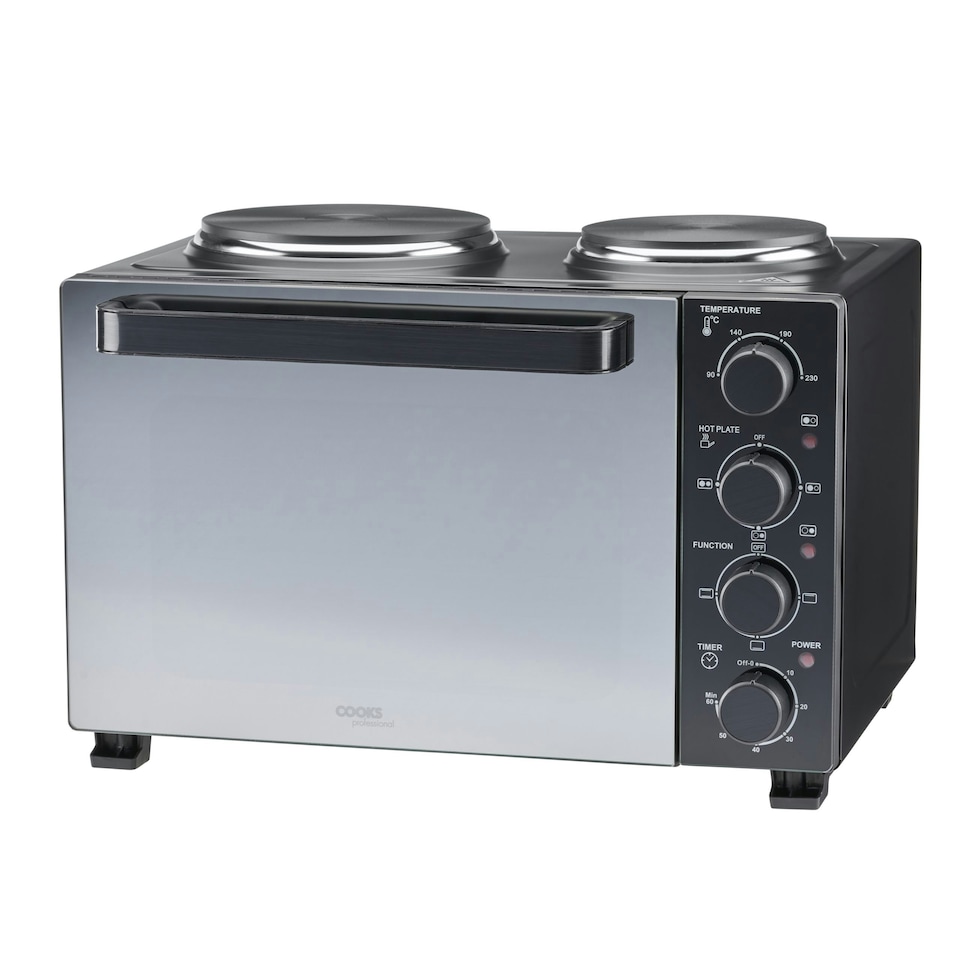 image 1 of Cooks Professional Mini Oven | 28 Litre with 2 Hobs | Powerful 3200W | Black Contemporary