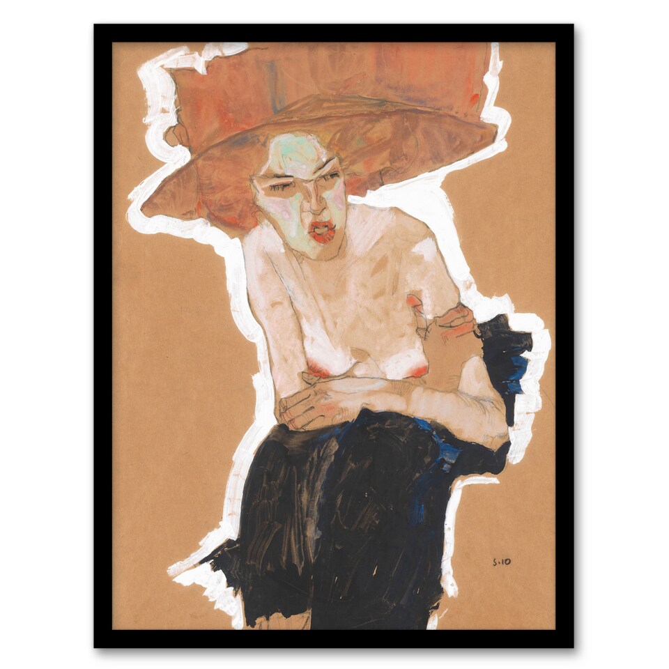 image 1 of The Malicious One Female Portrait Vintage Framed Wall Art Print Schiele 12x16"