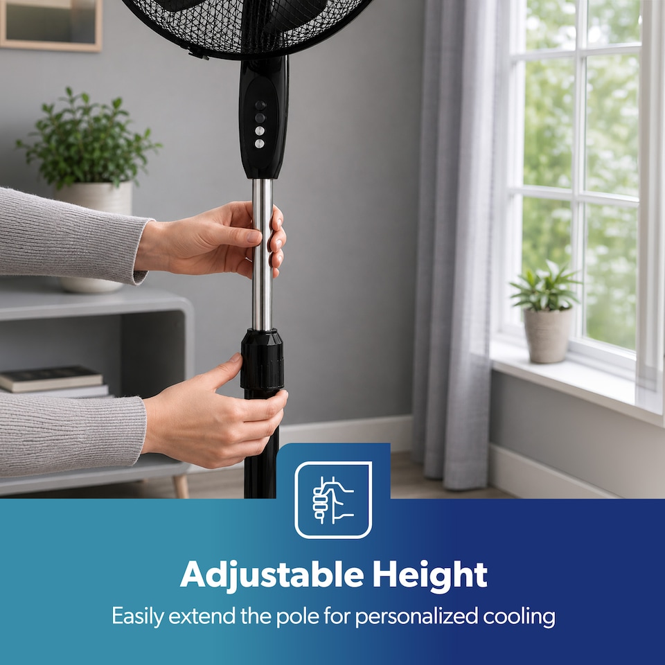 image 1 of GEEPAS 16 inch 5 Blades Pedestal Free Standing Fan 45W, Black