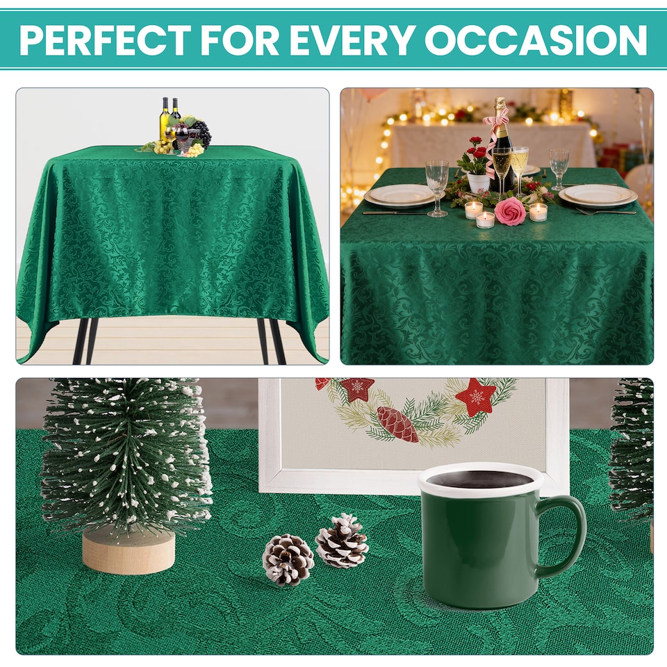 image 1 of Square Damask Table Cloth, Soft Washable Table Cover - 90" x 90"