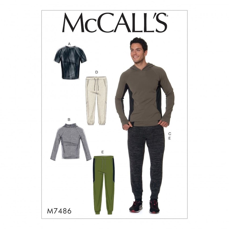 image 1 of McCall's 7486 Paper Sewing Pattern – Men’s Hoodies, Trousers, Tops, Sportswear & Sweaters, Sizes 46–48–50–52–54–56, Easy
