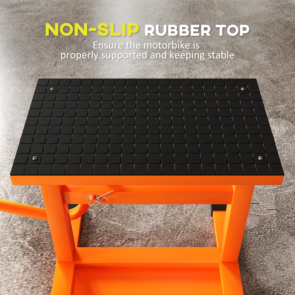 image 1 of DURHAND 150KG Steel Motorcycle Lift Rubber Platform, Crank Lift Manual Repair Clean Hoist Table Assist Off-Road Dirt Bike Stand, 27.5/39.5H cm, Orange