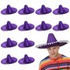 image 1 of Orange Mexican Sombrero – Fancy Dress Hat with Pom-Pom Trim Purple | 12