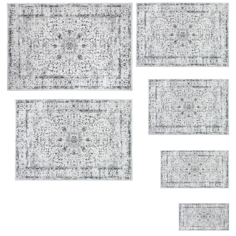 image 1 of Washable Rug Aliya - different sizes, oriental pattern, non-slip underside, non-allergenic short pile | Grey | grey | 80 x 150 cm | 1