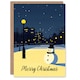 image 1 of Snowman Under City Lamp Post Night Cityscape Blank For Him Or Her Art Christmas Card