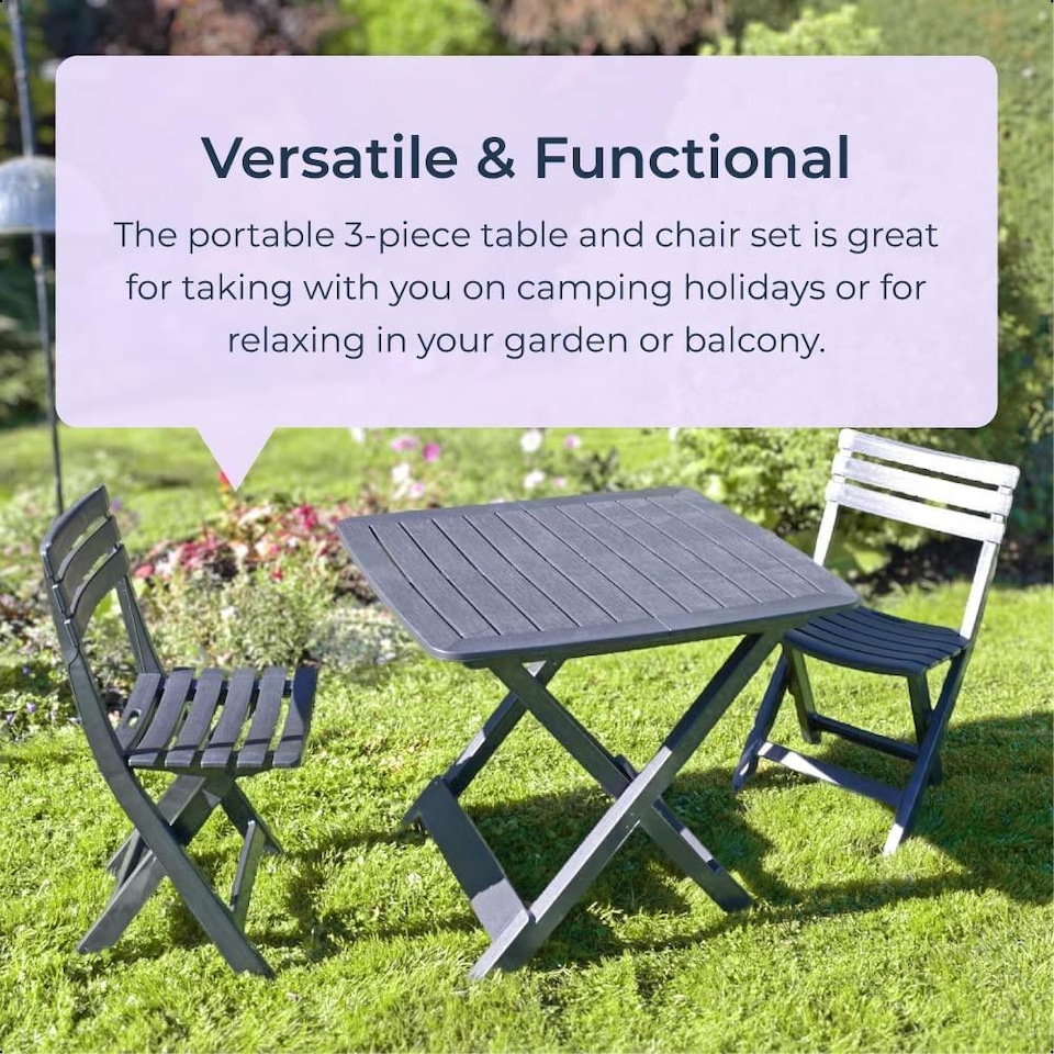 image 1 of 3 Piece Folding Camping Table & Chairs Set