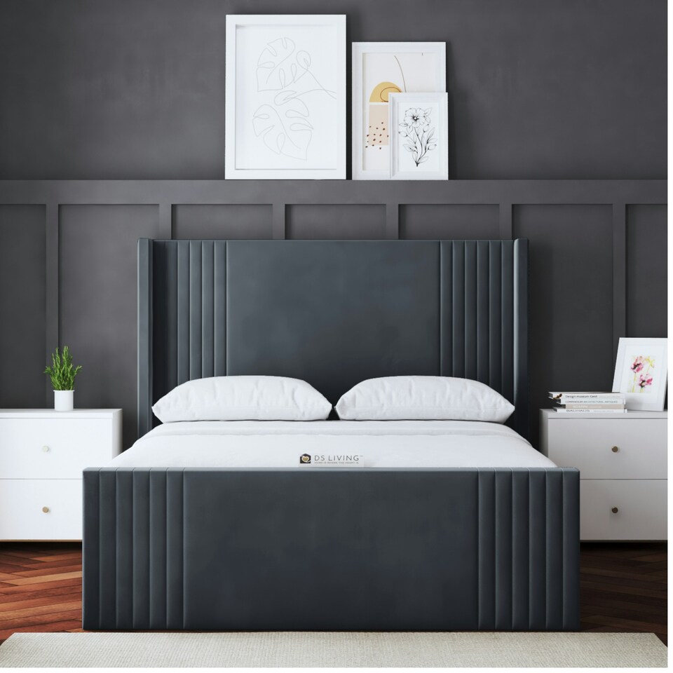 image 1 of Elara Divan Bed with Winged Panel Headboard - Grey (Steel) - King / 5ft