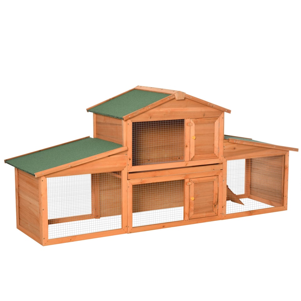image 1 of PawHut Rabbit Hutch, Guinea Pig Hutch Outdoor Wooden House w/ Run, Green