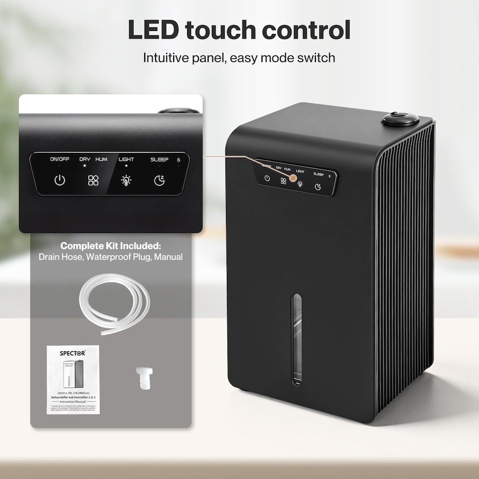 image 1 of Spector Dehumidifier Humidifier 2 in 1 Portable Electric LED Auto Off Black 3.2L
