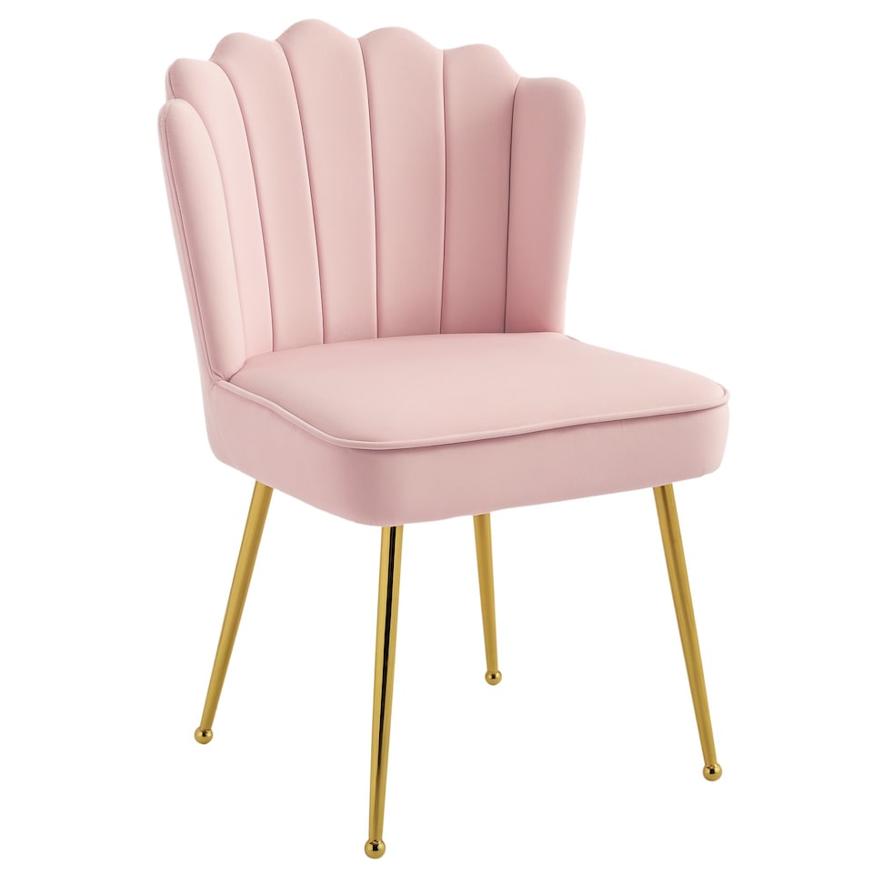 image 1 of HOMCOM Shell Luxe Velvet Accent Chair with Gold-tone Metal Legs, Modern Vanity Chair for Living Room, Bedroom, Home Office, Pink
