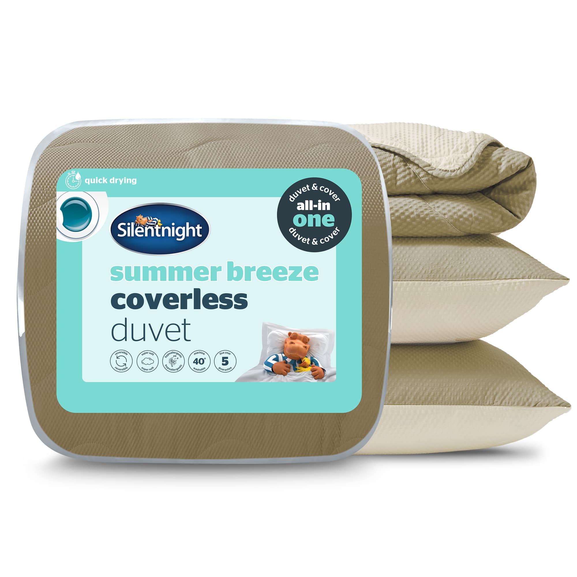 Silentnight Summer Breeze 4.5 Tog Coverless Duvet and Pillowcase Set, Olive and Cream | Green | Olive