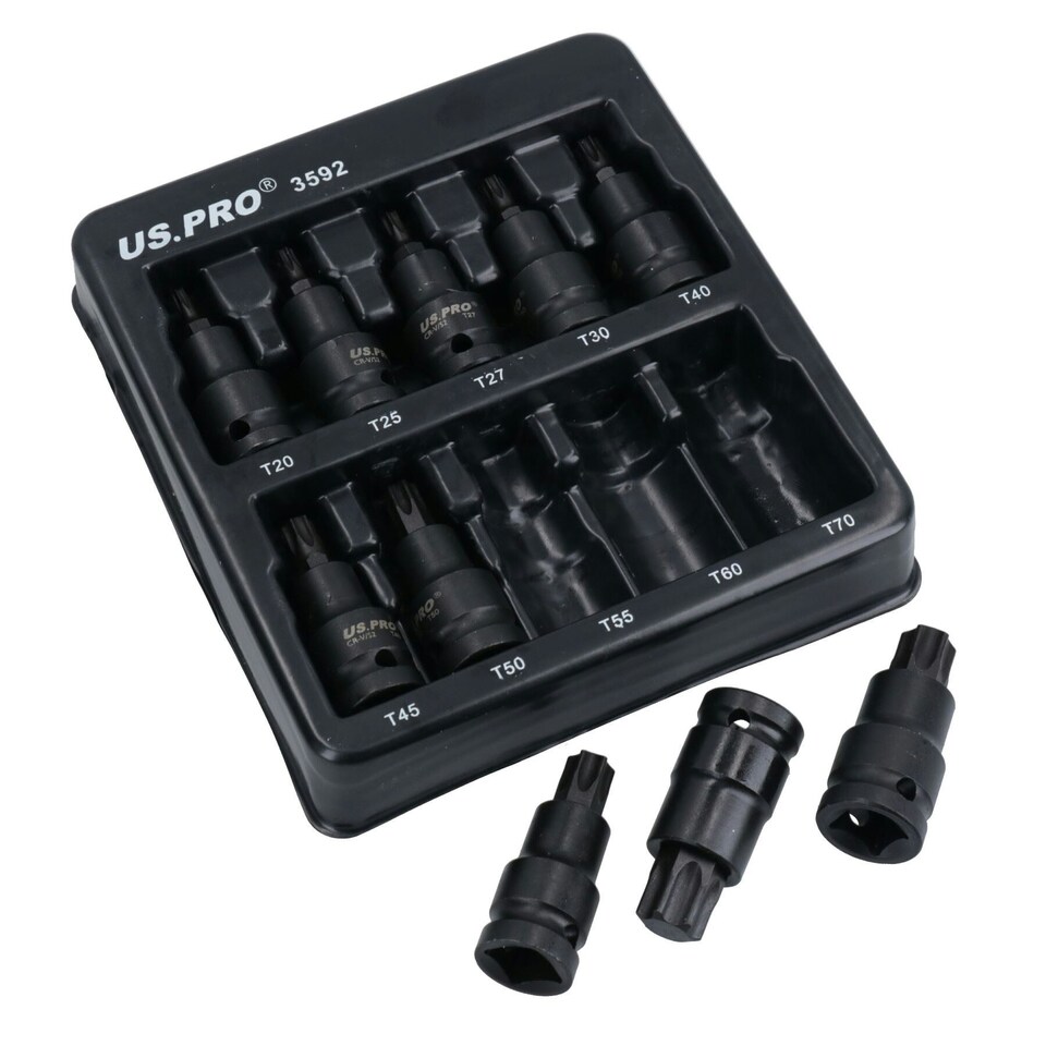 image 1 of 1/2in Drive Male Torx Star Impacted Impact Shallow Sockets T20 - T70 10pc