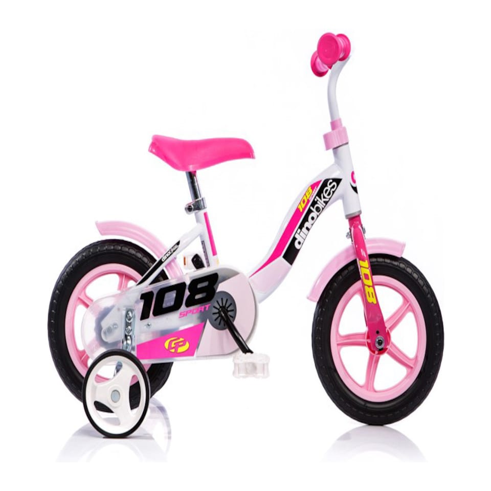 Dino Sport 10" Kids Bike - White/Pink