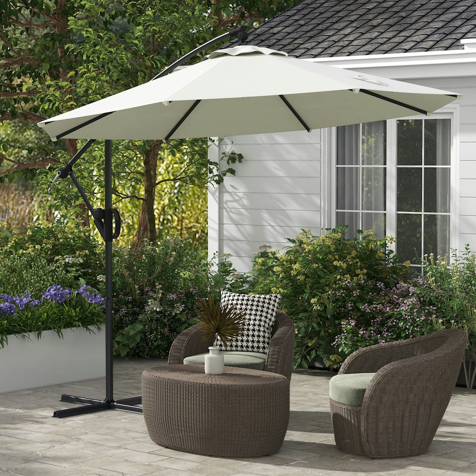 image 1 of Outsunny 3(m) Cantilever Parasol with Cross Base, Crank Handle, Tilt