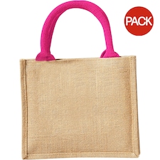 Westford Mill Jute Mini Gift Bag (6 Litres) (Pack Of 2) - Natural/Fuchsia - One Size Purple