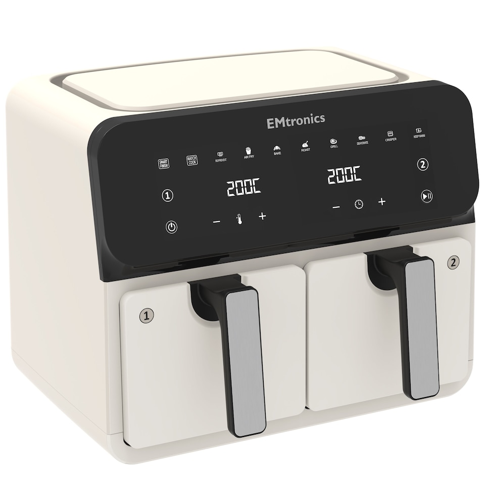 image 1 of EMtronics 8 Litre Double Basket Air Fryer Large Digital Dual with Timer - Cream
