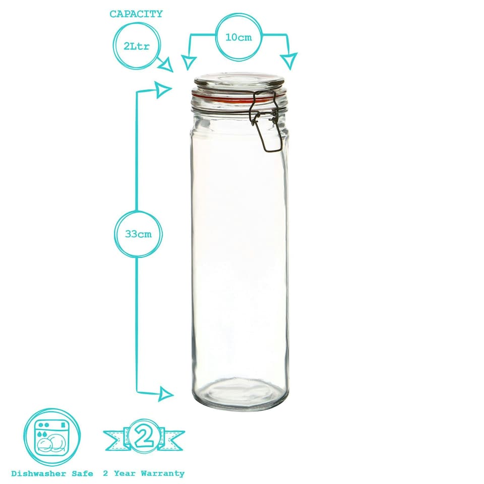 image 1 of Argon Tableware Glass Spaghetti Jars - 2 Litre - Orange Seal - Pack of 3
