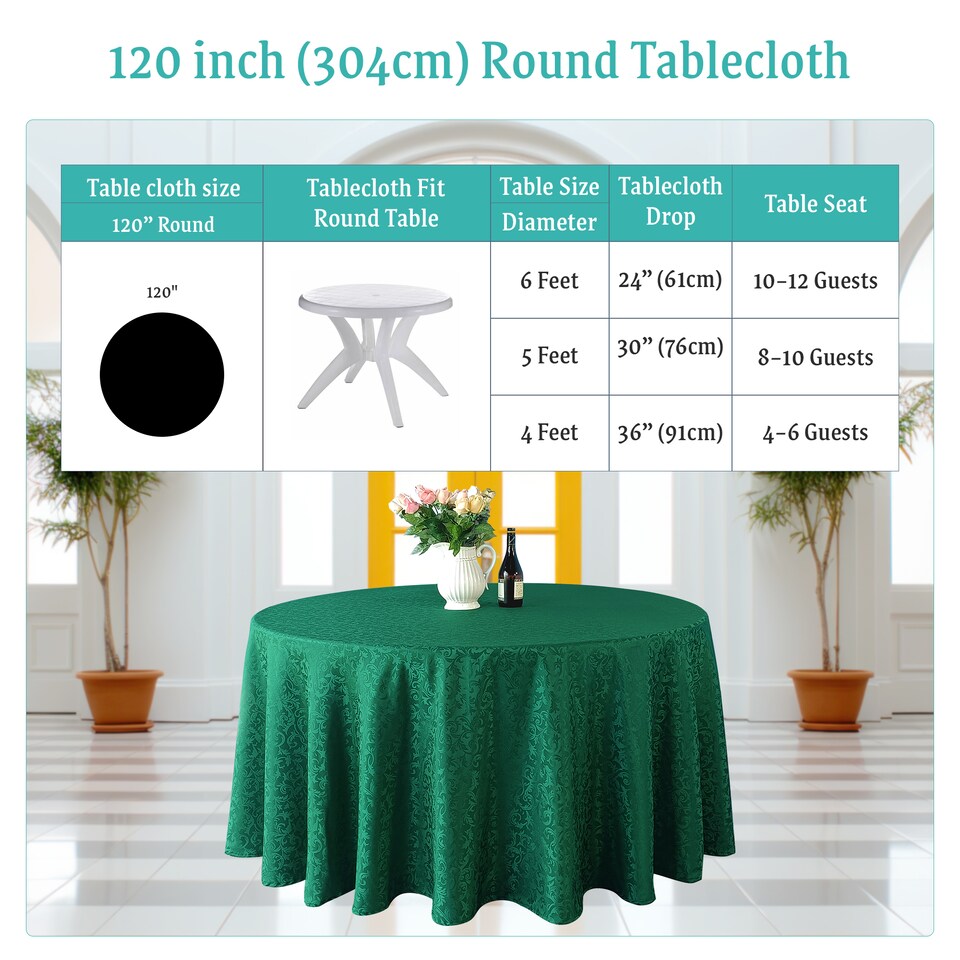 image 1 of Round Damask Table Cloth, Circular Linen Table Cover - 120 Inch