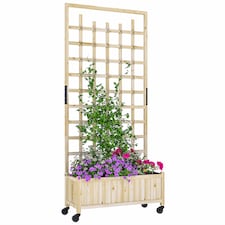 Outsunny Wooden Trellis Planter, Raised Garden Bed with Wheels, Natural